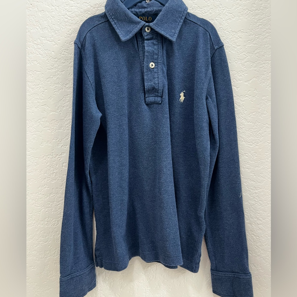 Cotton Mesh Long-Sleeve Polo Shirt Sz 8